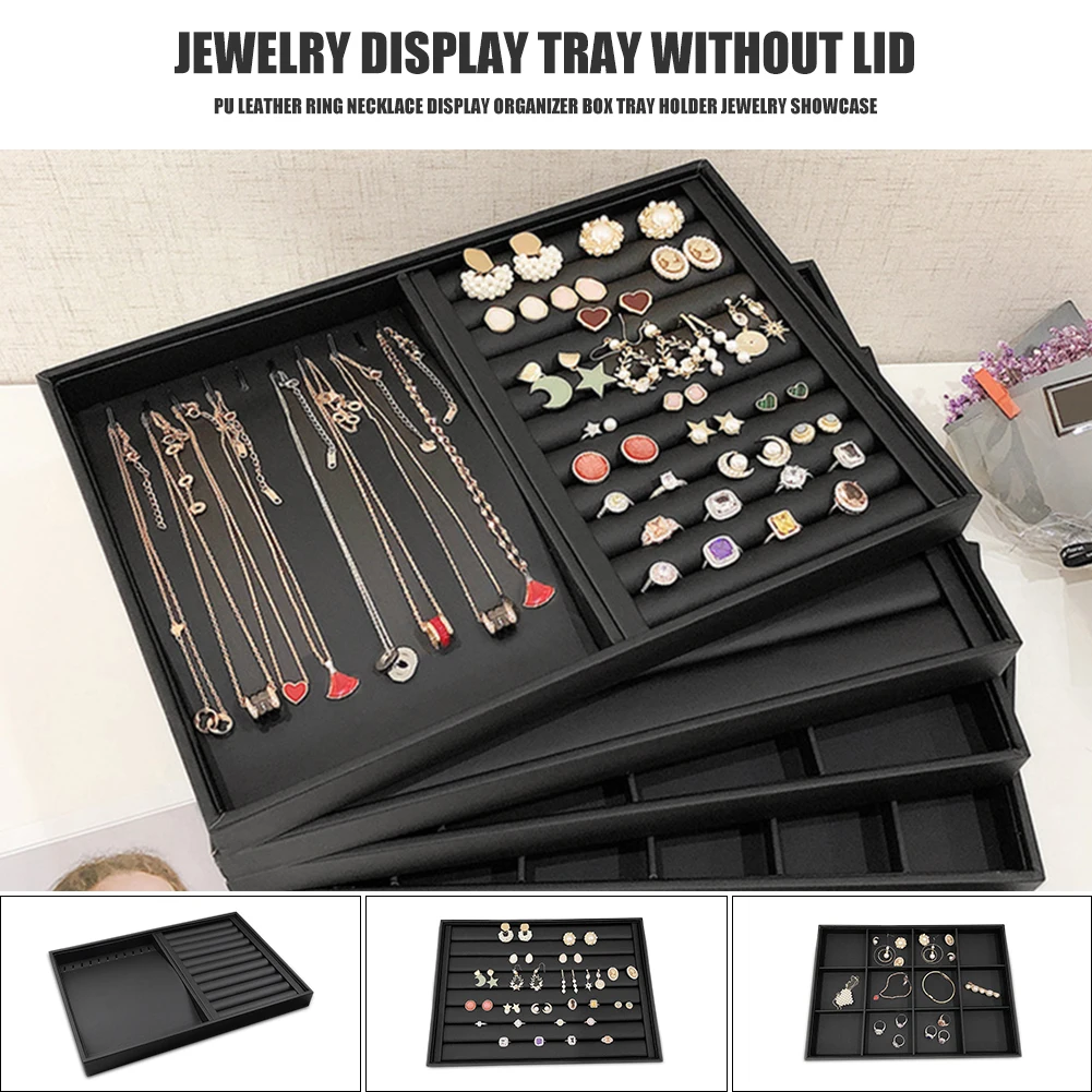 

Fashion PU Leather Ring Necklace Display Organizer Box Tray Holder Bracelet Earrings Plate Jewelry Storage Case Showcase