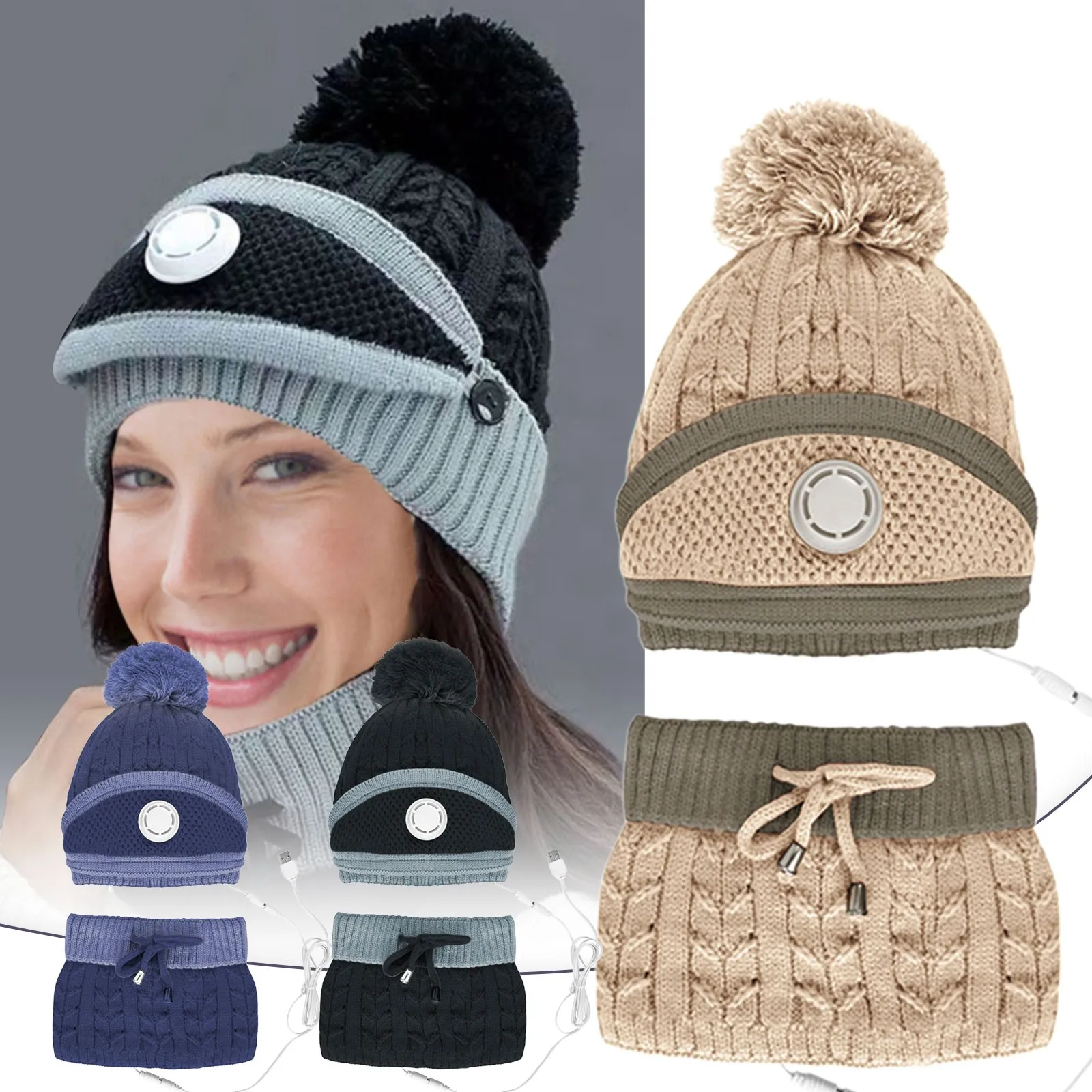 

2022 женская вязаная шапка с USB-подогревом, шарф, шапки, Манишка, зимняя шапка для девочек, шапочки, шапочки, теплые флисовые колпачки l * 5