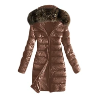 fur collar hoodie parka coat women winter brown hooded coats slim fit jacket casual warm cotton jackets overcoat female outwear