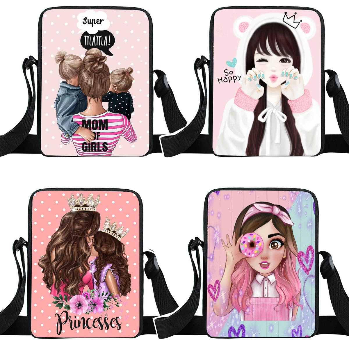 Женская сумка через плечо с рисунком из мультфильма Мама и принцесса школьная