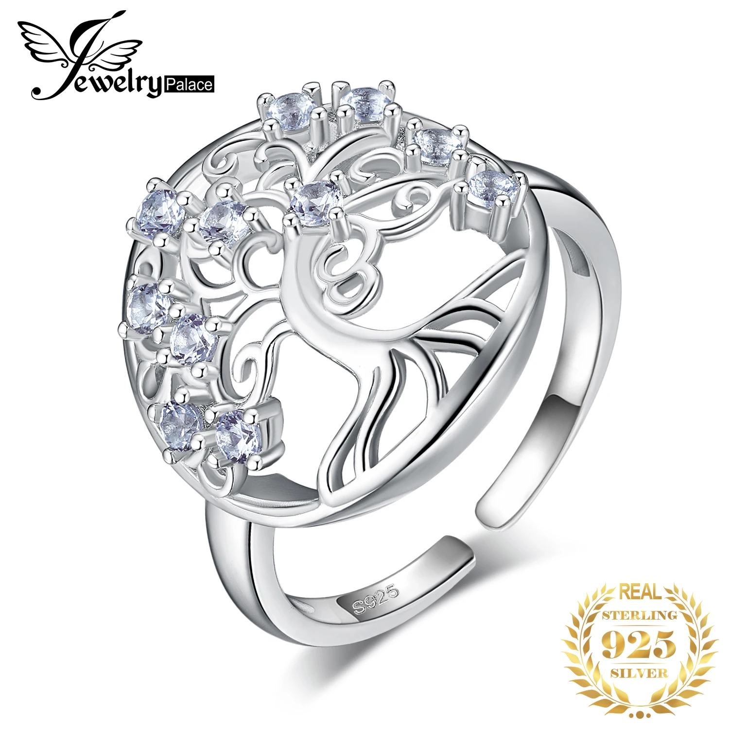 

JewelryPalace Tree Of Life Created Blue Spinel 925 Sterling Silver Open Adjustable Ring for Women Statement Gemstone Jewelry