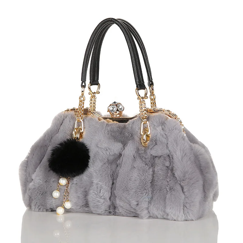 Winter Faux Fur Rabbit Hair Clutch Bag Korean clutch bag banquet fashion handbags Elegant women's wallet purse | Багаж и сумки