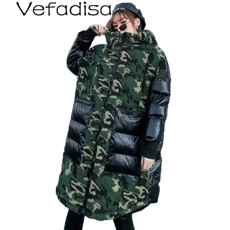 Vefadisa Женская парка с капюшоном из овечьей шерсти 2019 Зимняя Толстая Камуфляжная