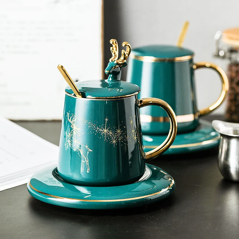 

Ceramics Coffee Mug with Handle Lid Office Animal Breakfast Iced Coffee Cup Mug Travel Creative Kubek Wine Tumbler XX60CM