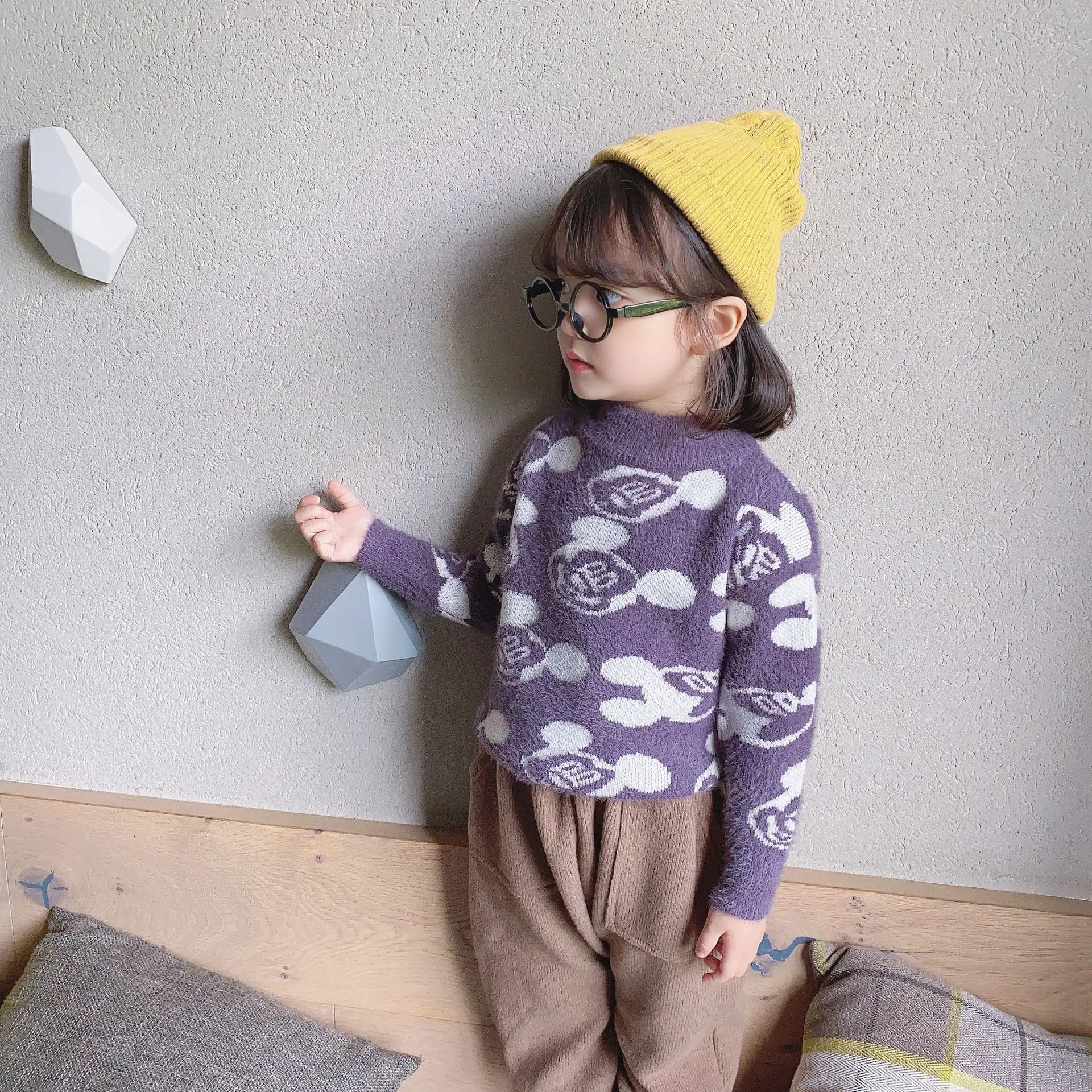 

Осенне-зимние детские свитера, новинка 2021, норковый пуховый свитер для маленьких девочек, мультяшный утепленный пуловер, свитер для девочек...