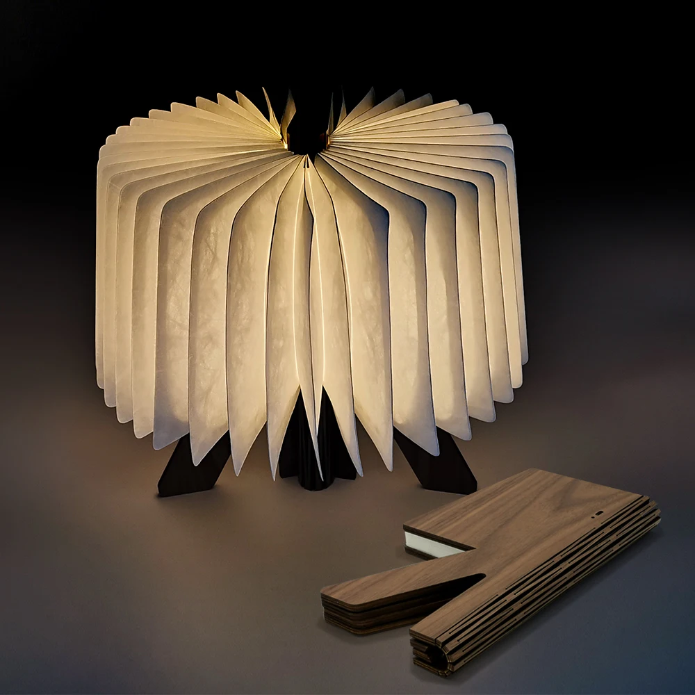 Book R Shape Night Light Lamp USB Rechargeable LED Wooden Foldable Atmosphere Lamp Creative Gift Decorative Colorful Table Lamp