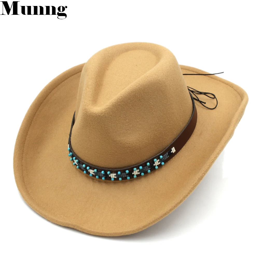 

Ковбойская шляпа Munng в стиле унисекс, однотонная Панама из смеси шерсти с широкими полями, в западном стиле, для мужчин и женщин, «сделай сам»...