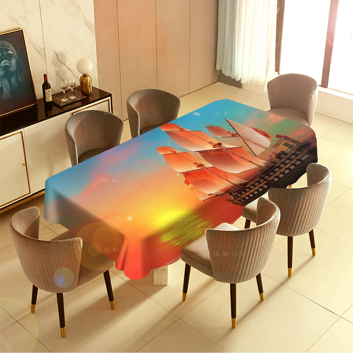 Титаник круизный лайнер Galleon закат в море Красивая прямоугольная скатерть