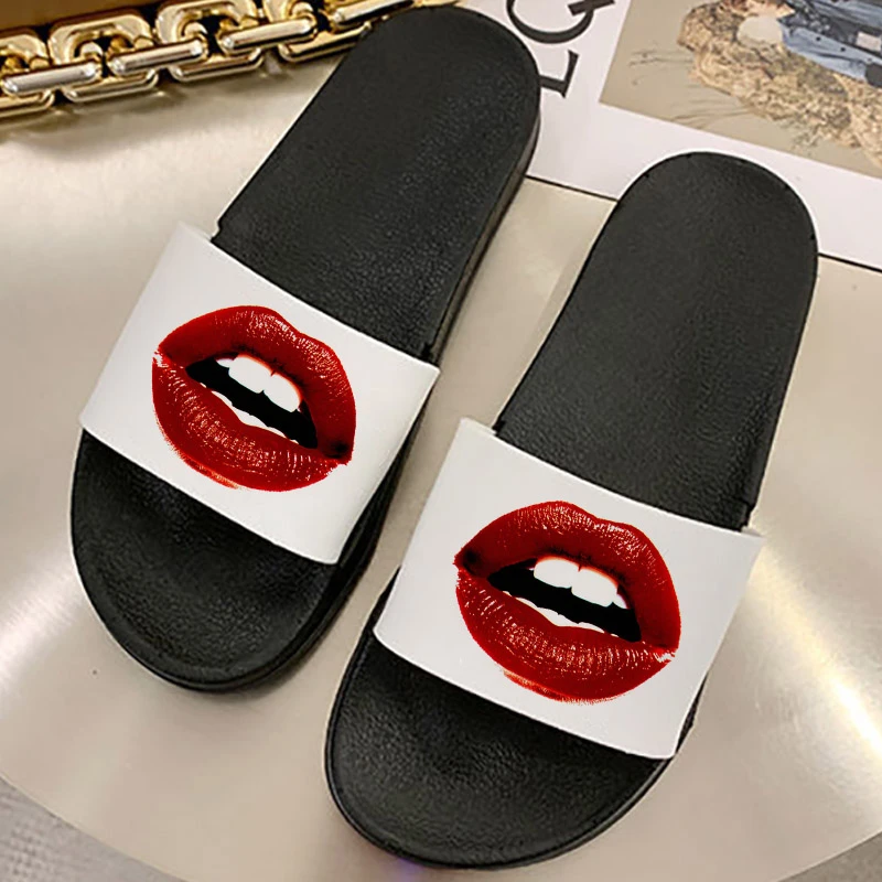 

2021 Ladies slippers Lips Color Printed Fashion Casual slippers Beach Shoes Summer slippers for women zapatillas mujer