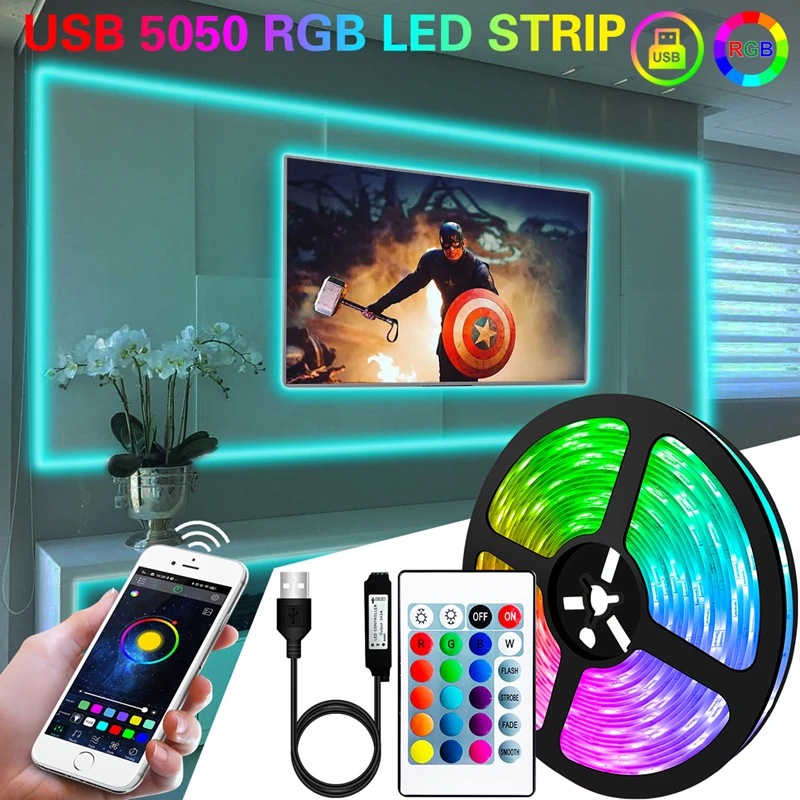 

5V RGB 5050 USB LED Strip Light 24 Key Infrared Controller TV Backlight PC Desktop Lights Light For Festival Party Bedroom