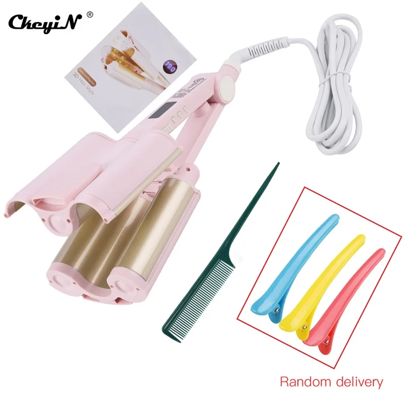 Щипцы для завивки волос бигуди с турмалиновым покрытием и ЖК дисплеем 3 валика