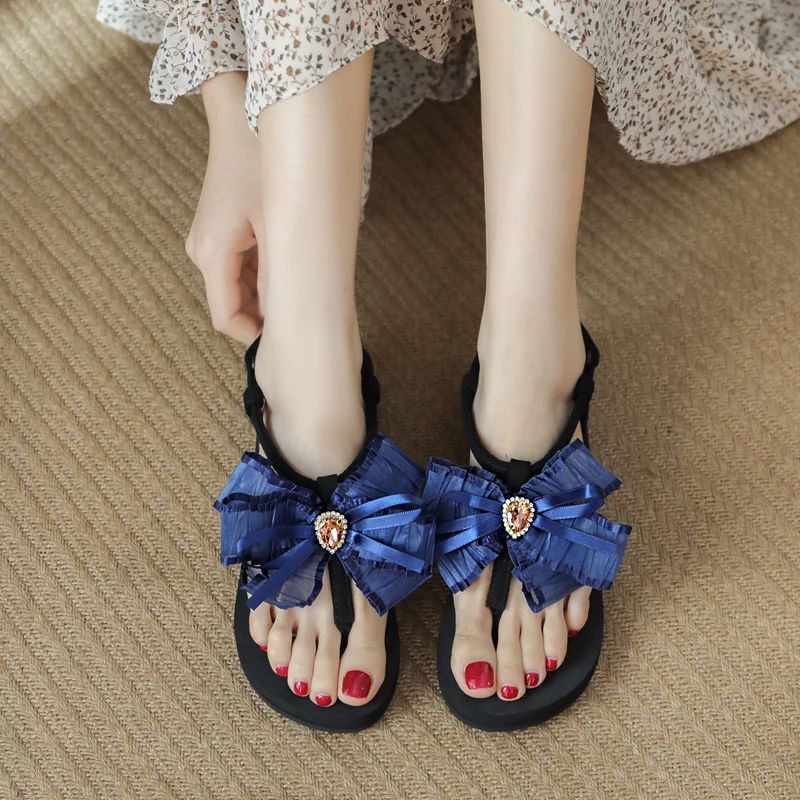 

Beach Sandal Woman Luxury Female Shoe High Heels Clogs Wedge Anti-Skid Med 2021 Summer Girls High-heeled Bow Bohemian Platform F