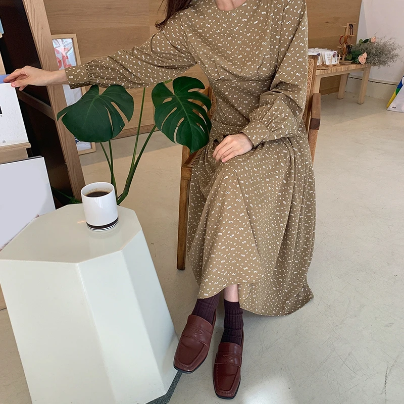 RICININA свободное платье для женщин весна длинный рукав о-образный вырез имперский