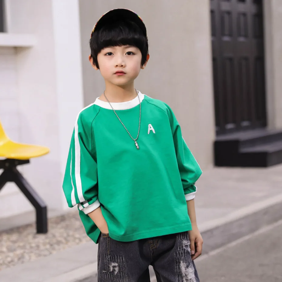 Детская рубашка полосатая футболка для мальчиков свободная повседневная