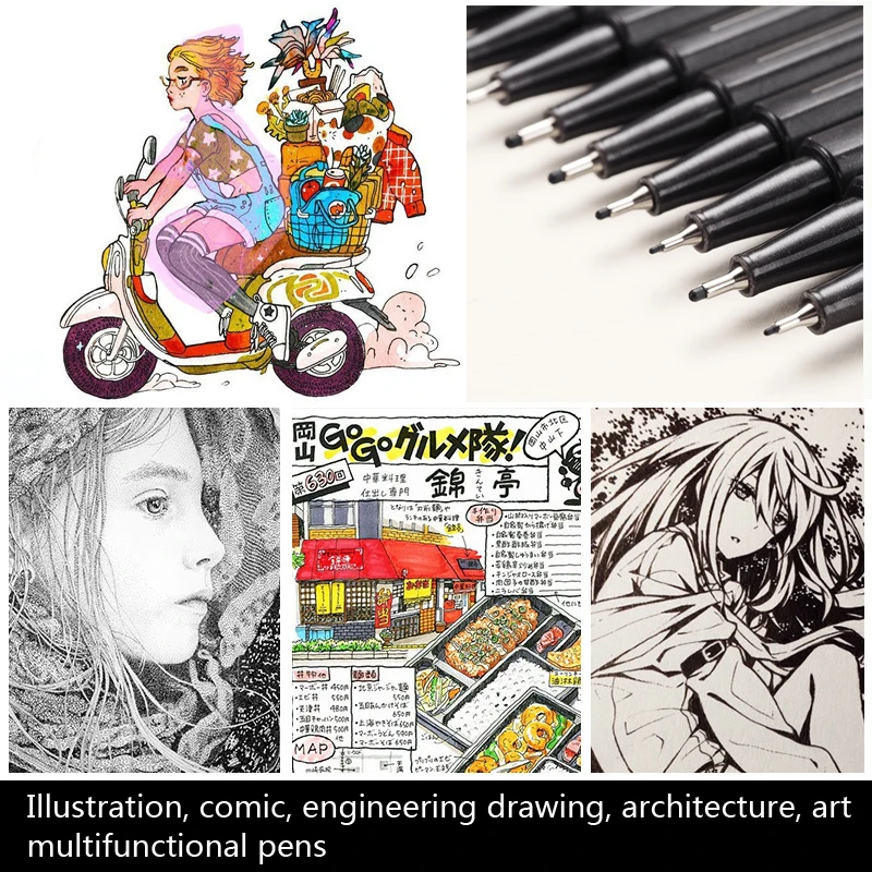 Набор водостойких черных фломастеров для рисования 005 01 02 03 04 05 06 08 1 0|Цветные