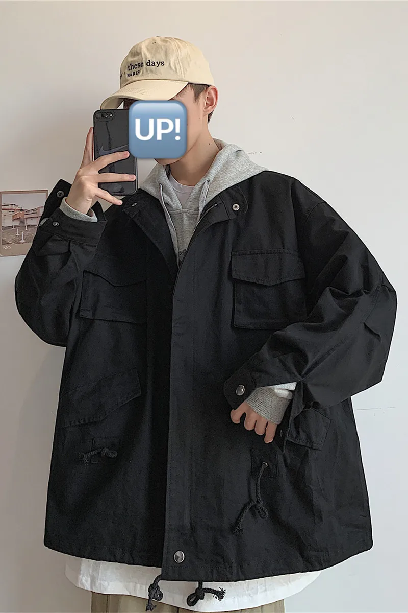 

2020 men's spring and summer new jacket Spring trend tooling jacket male drawstring jacket large size loose casual jacket 5XL
