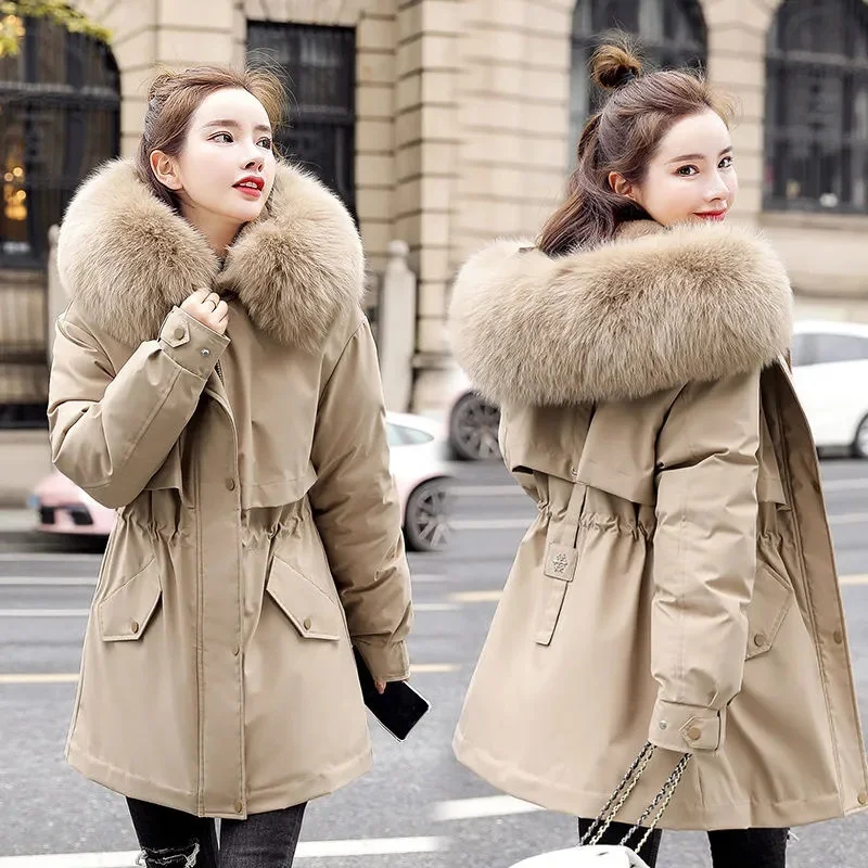 

2021 New Women's Coat Winter Jacket Hooded Long Thick Warm Cotton Padded Parkas Female Fleece Inside Liner Jackets Coats