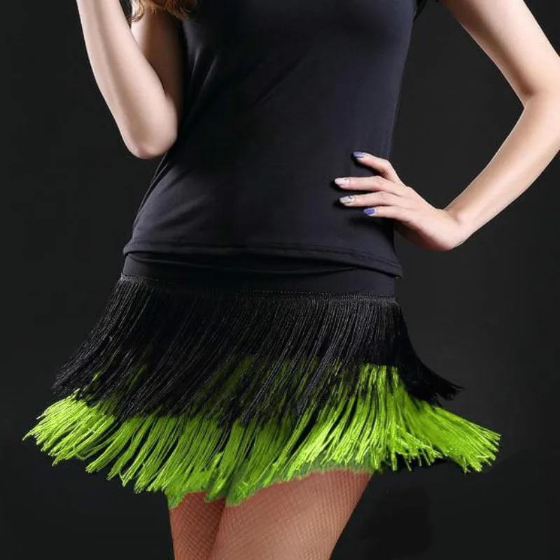 

New Lady Adult Latin Dance Skirt Double Tassel Fringed Skirt Competition Samba Tango Skirt for Dancing Practice Performance Wear