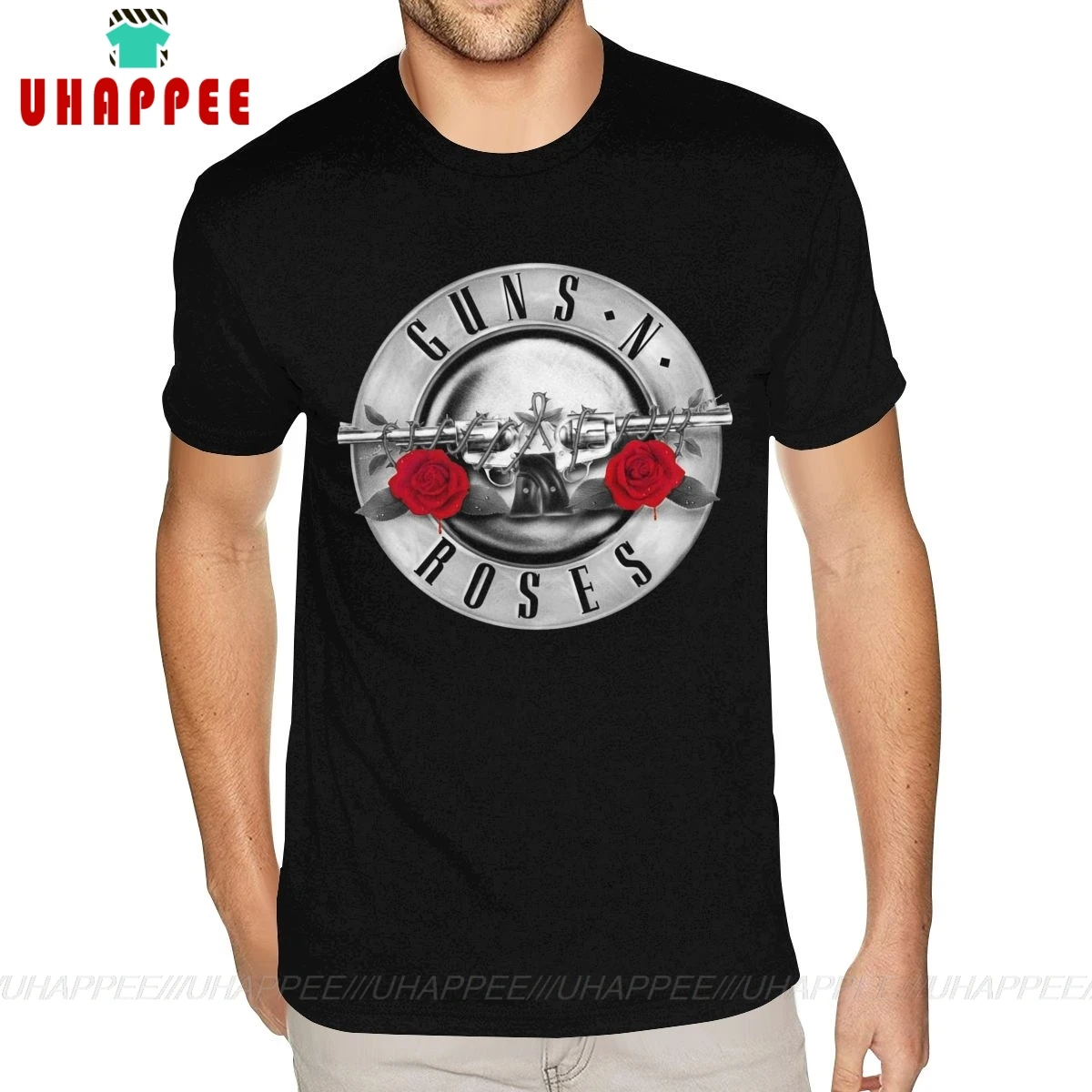 Camisetas clásicas de Silver Guns N Roses Bullet Tour para hombre, camisetas de manga corta de algodón puro negro con cuello redondo