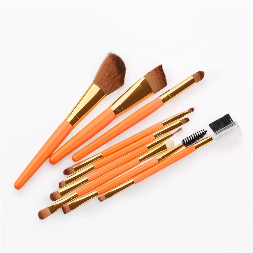 

9pcs MakeUp Brushes Set Orange wooden handle for Foundation Concealer Highlighter Powder Blusher Eyeshadow Brush kit