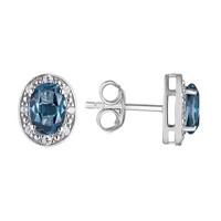 gz zongfa hot sale natural london blue topaz gemstone earrings 925 sterling silver stud earrings wedding jewelry