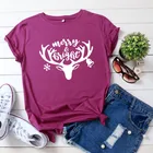 Женские рубашки с принтом в виде рождественского оленя, женская летняя футболка из 100% хлопка, футболка с круглым вырезом и коротким рукавом, женская футболка, женская футболка