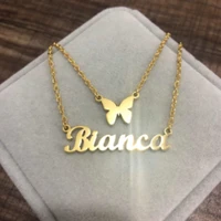 personalized layered letter necklaces for women bff jewelry stainless steel double chain custom butterfly with name necklace