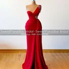 Длинное платье-Русалка Макси для выпускного вечера с бусинами и лямками на одно плечо