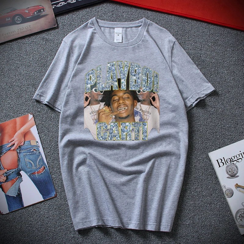 

Awesome T Shirts For Guys O-Neck Short Sleeve Regular Mens Top Quality Men Playboi Carti Hip-Hop Black Tee Shirt