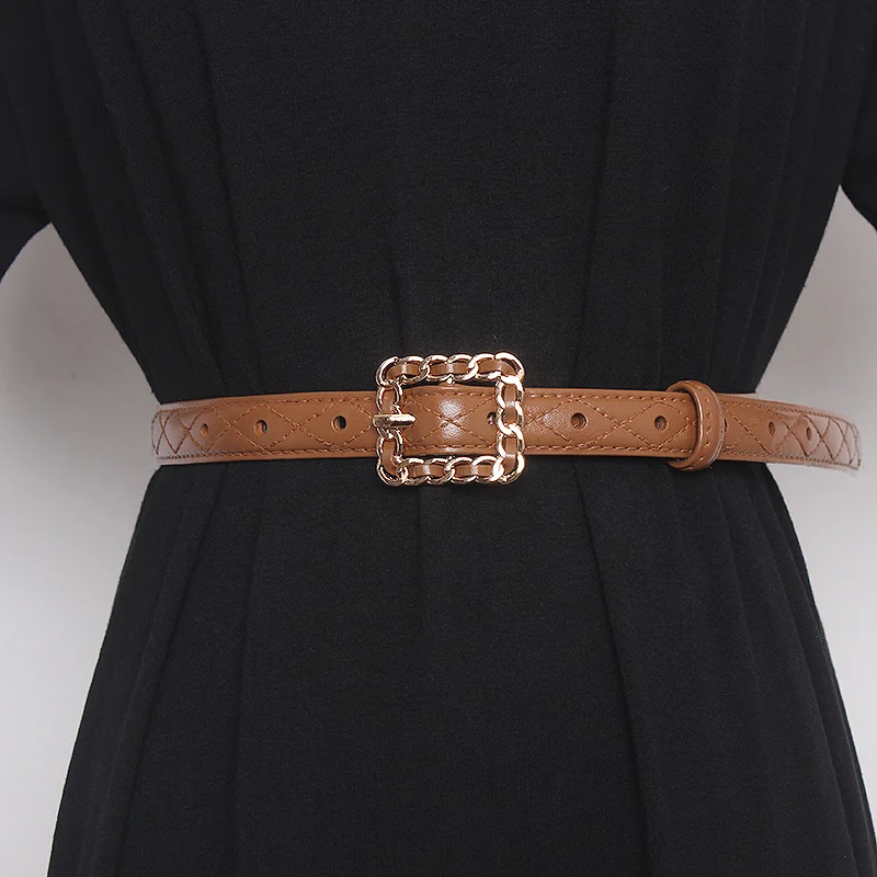 

Korean-style Buckle Women's Leather Belt Plaid Women's Fashionable Waistband Jean Dressed Genuine New Leather