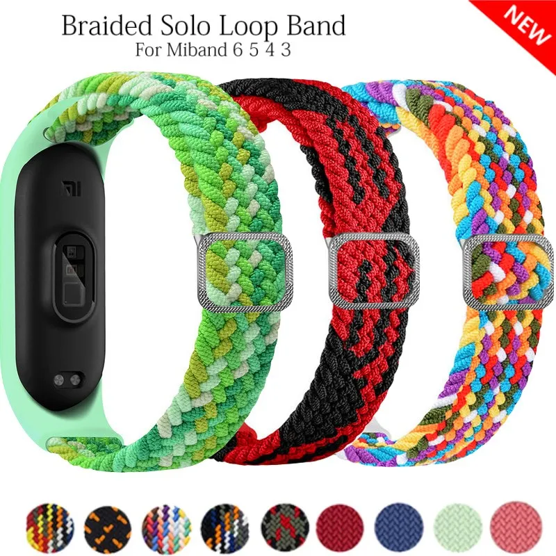 

Браслет для Mi band 6, эластичный регулируемый нейлоновый Плетеный ремешок для Mi band 4, Mi band 5, браслет для xiaomi Mi band 4, 3, 5, 6