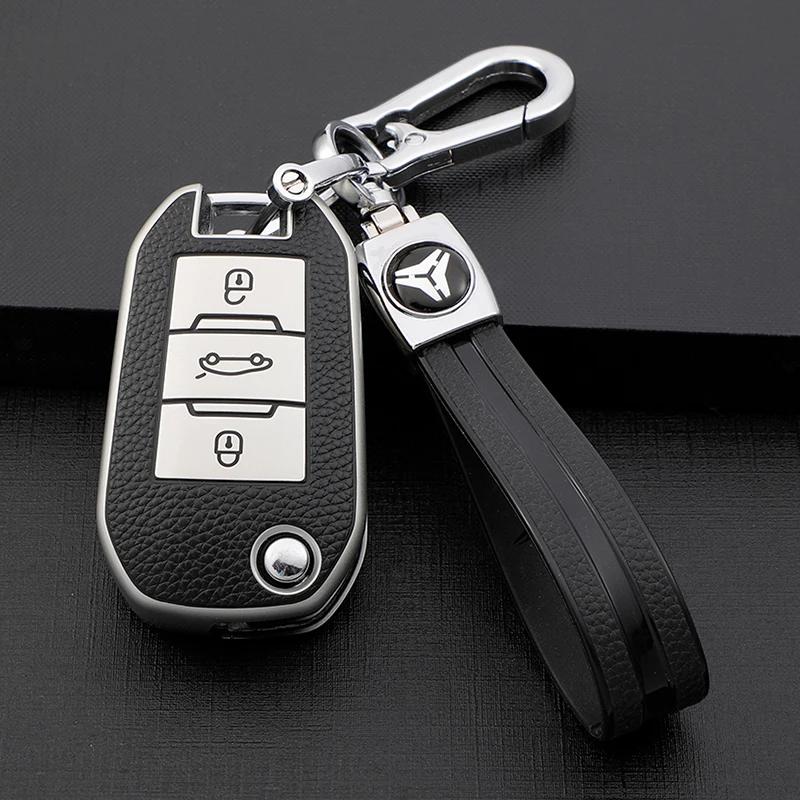

For Peugeot 508 301 2008 3008 408 for Citroen CACTUS C4L Car Flip Key Case Protective Cover Shell Holder Bag Keychain