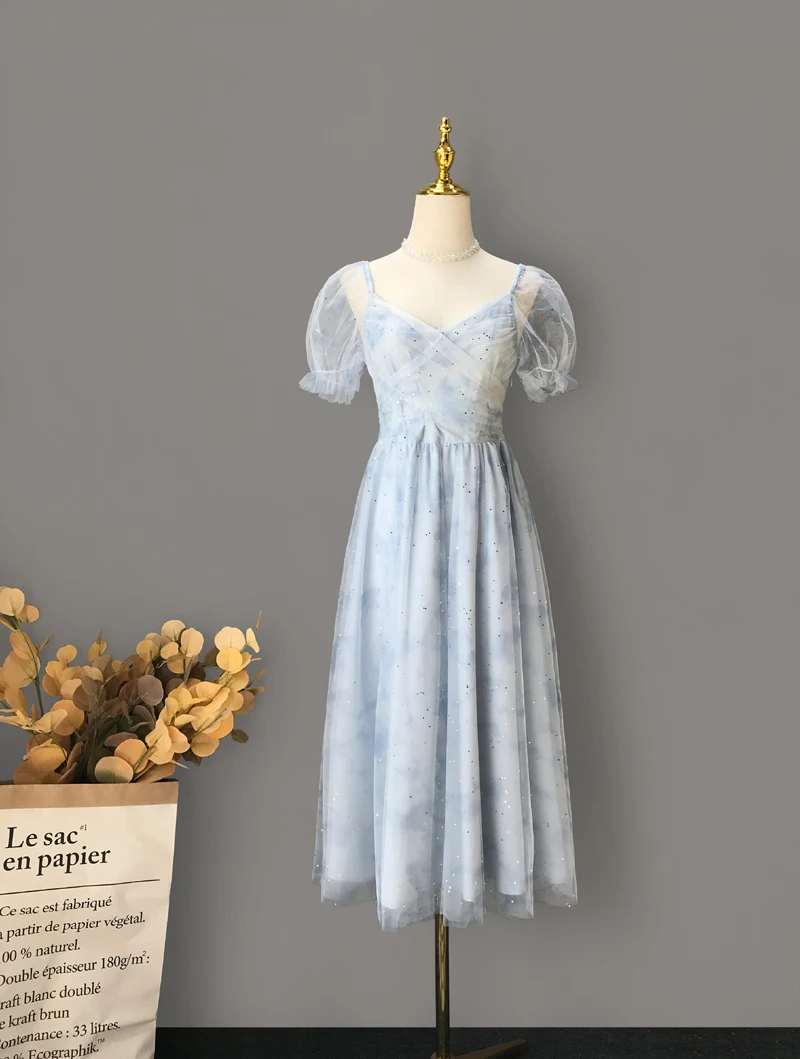 

Женское Сетчатое платье с завышенной талией, шикарное платье с пышными рукавами и бантом на спине, платье принцессы, лето 2021