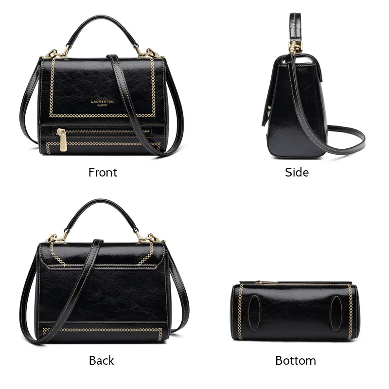 Женская сумка на плечо LAORENTOU черная мини из воловьей кожи многофункциональная