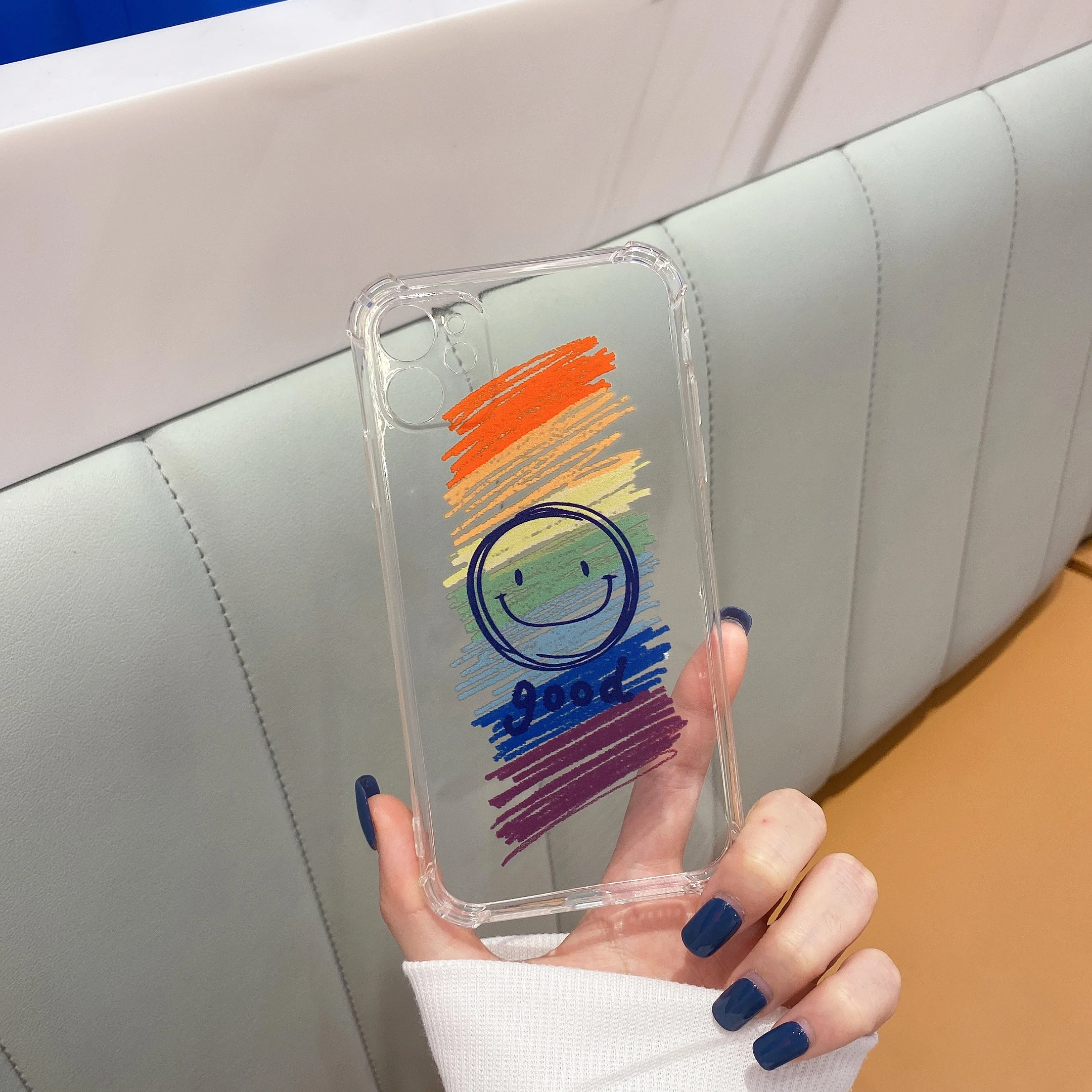 

Luxury Four-Corner Anti-Drop Rainbow Smiley Phone Case For Iphone 11 12 Pro Max 7 8 6 Plus SE X XS XR XSMAX 6S