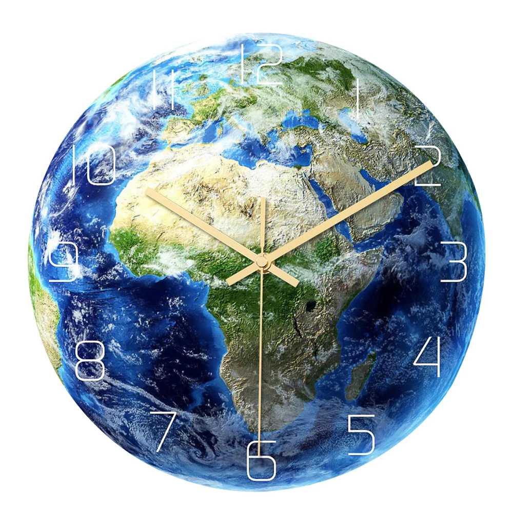 

wall clock Acrylic Material High Gloss earth design Creative Silent Movement Dry Battery Power Frameless Mordern Home Decoration