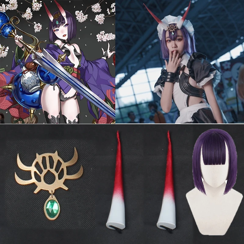Fate Grand Order FGO Shuten Douji Cosplay Парики рога головной убор реквизит для косплея аксессуары