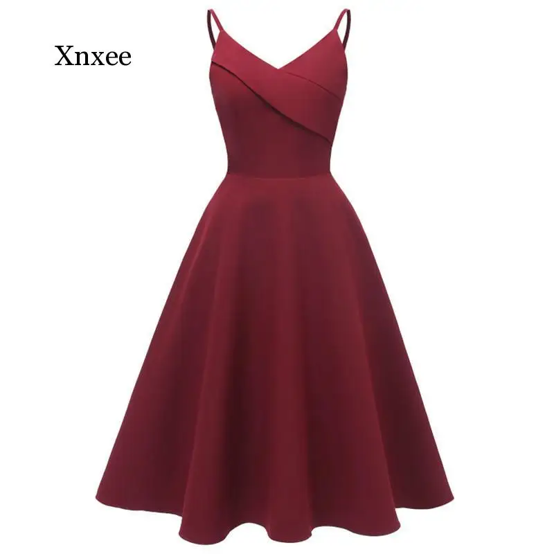 

Платье женское без рукавов, пикантное свадебное на бретелях, модная юбка с V-образным вырезом, винного, темно-синего, розового цветов, на лето