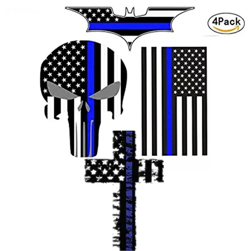 4 шт./компл. США американский флаг синяя линия наклейка Каратель череп летучая