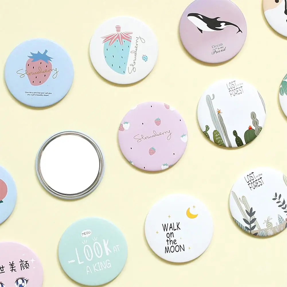 Travel Mirror Makeup Cute Mini Make Up Cartoon Small Round Portable Glass Home/School/Office Creative Wall Sticker | Канцтовары для