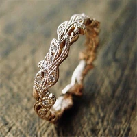 white color main stone vintage rose gold color buds flower leafs ring women wedding jewelry gift