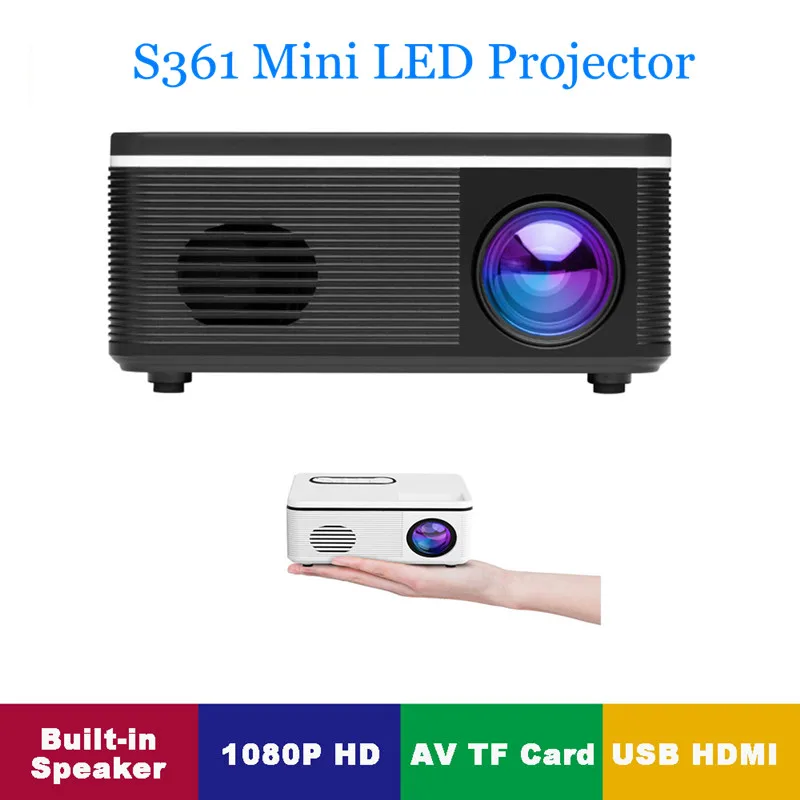 

Мини светодиодный проектор S361, 1080P HD 480*320, домашний медиаплеер, Портативный кинотеатр, медиаплеер с поддержкой AV TF карты, USB проектор