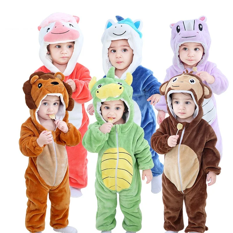 Baby Cartoon Romper Newborn Hooded Infant Clothing Boys Girls Pajamas Animal Onesie Jumpsuit Panda Costumes Flannel Baby Rompers images - 6