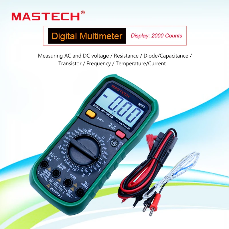 MASTECH MY64 цифровой мультиметр AC/DC DMM частота емкость измеритель температуры тест er w/hFE Тест Амперметр мульти тест er