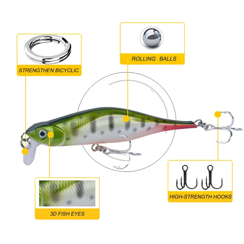 

6Pcs/set Swim bait Fishing equipment 10cm/12g Minnow Artificial Plastic Hard Bait Bionic Bait Sink Sea Fishing Lures4#With Hooks