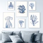 Каменная Коралловая морская рыба Осьминог дерево винтажная настенная живопись холст скандинавские постеры и печать настенные картины для декора гостиной