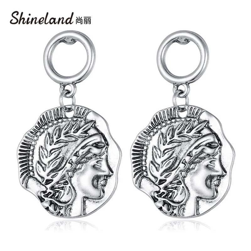 

Shineland Exaggerated New Design Alloy Embossed Charms Dangle Earrings For Women Vintage Statement Brincos Bijoux