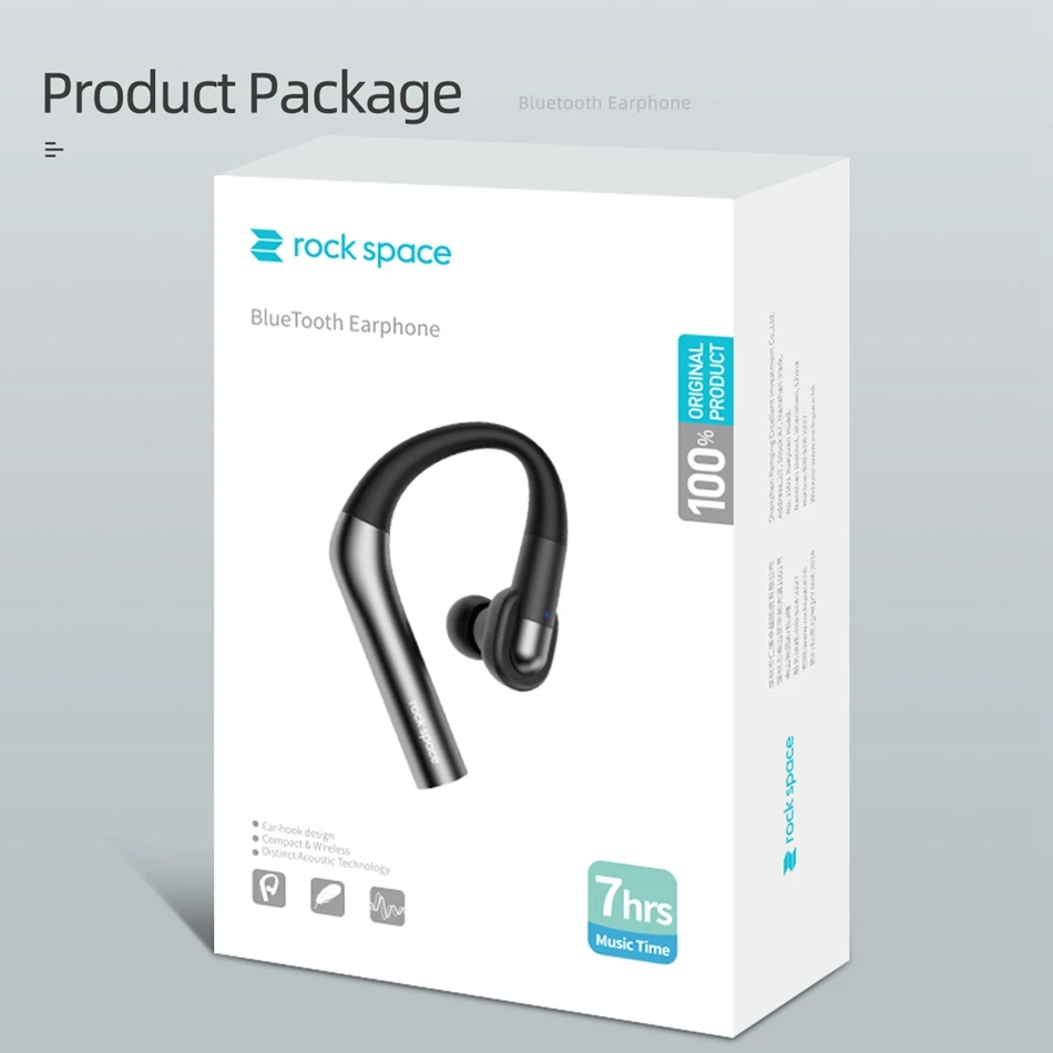 ROCK Bluetooth Earphone for Music Ear-hook Design Wireless Earphones Bluetooth 5.0 Earphone With Mic for iPhone Xiaomi Samsung