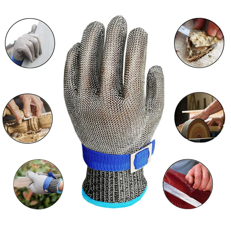 Перчатки устойчевые срезу Нержавеющая сталь проволочная металлическая сетка