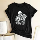 Футболка в стиле Харадзюку на Хэллоуин, женская футболка с принтом скелета, черепа, забавная женская футболка, женский летний Свободный Топ с коротким рукавом, одежда